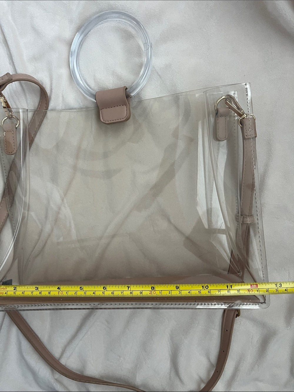 Clear Tote Bag with Taupe Trim and Strap - Picture 7 of 8
